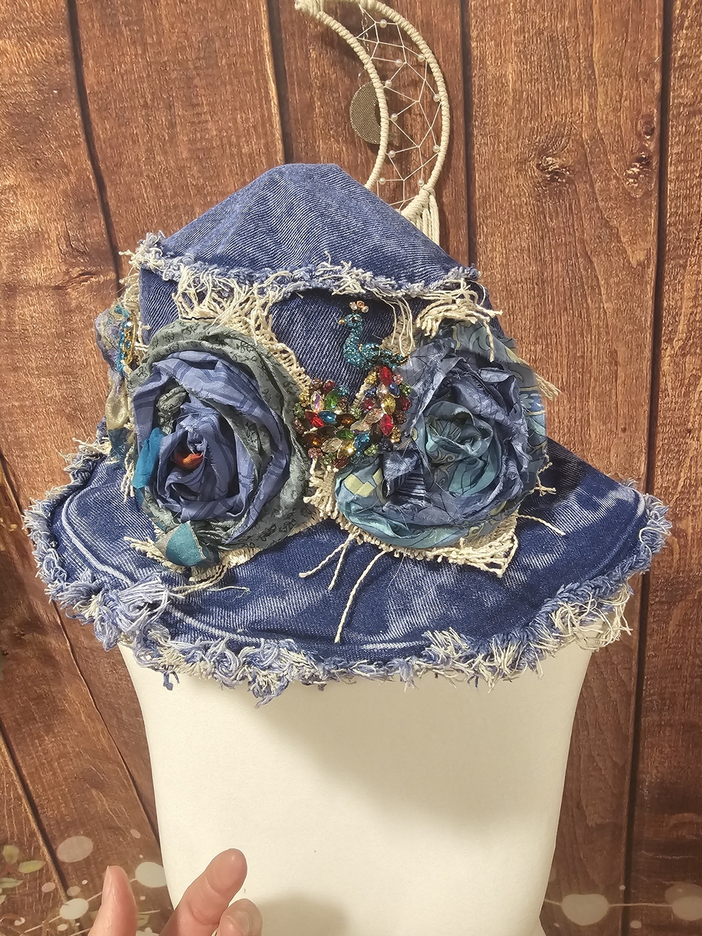 BLUEBERRY KATE Handcrafted Blue Denim Floral Bucket Hat